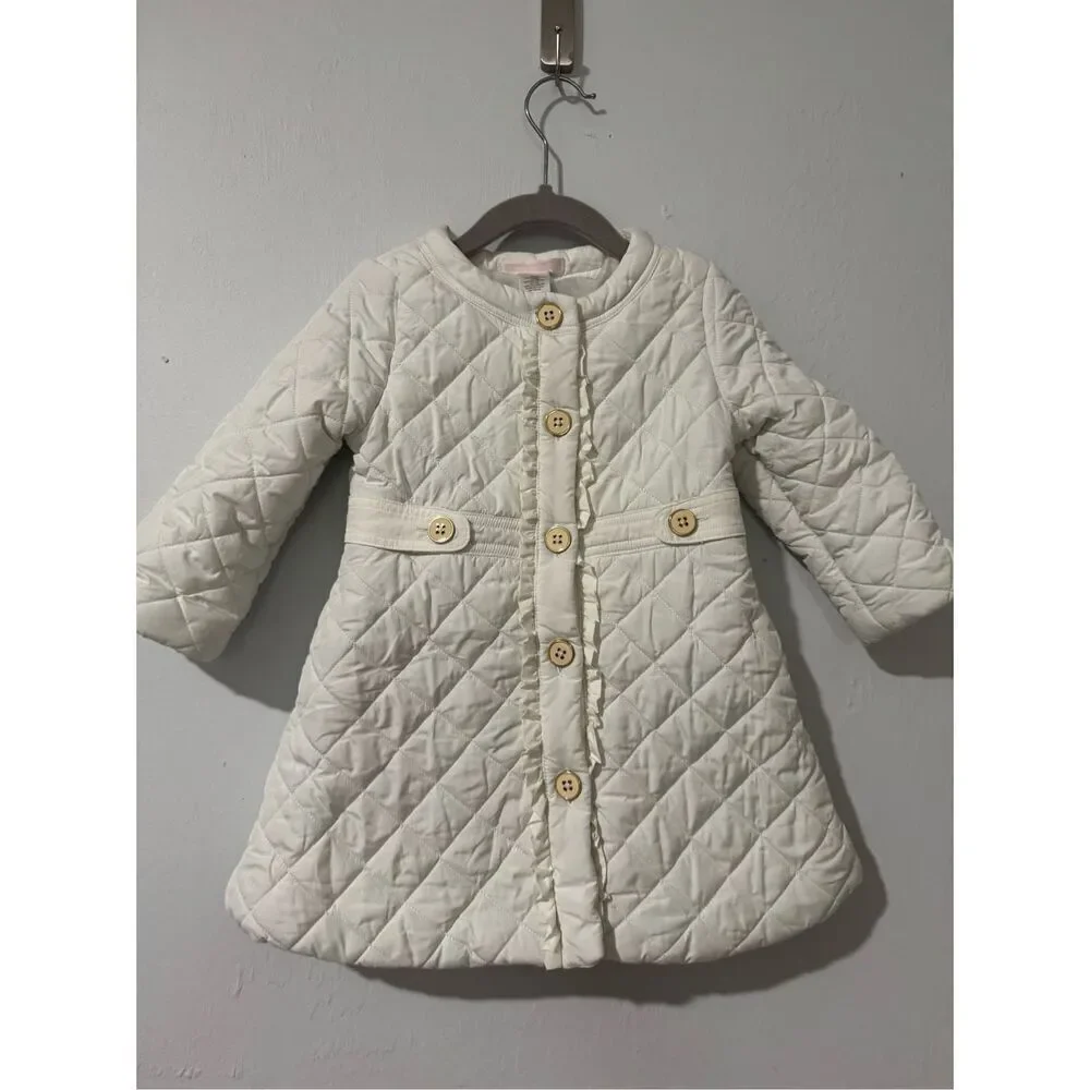 Janie and Jack white button front puffer jacket 12-24 M